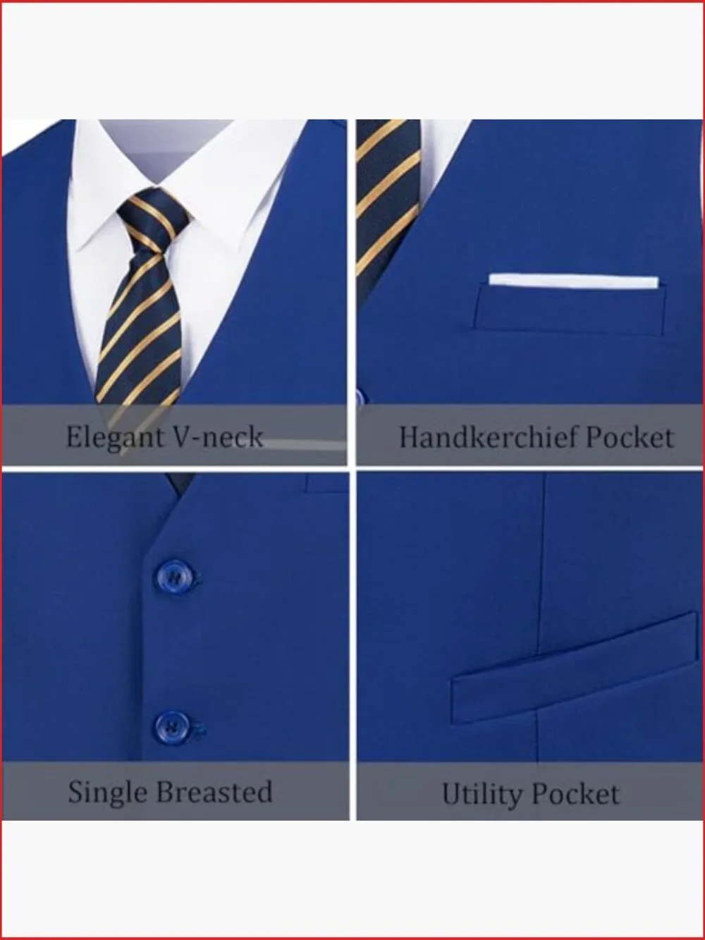 Mens V-Neck Casual Suit Vest Waistcoat for Wedding Tuxedo Formal Business Party